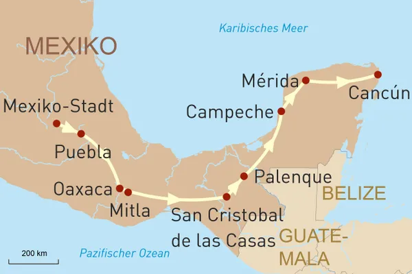 Reisekarte Mexikos Hochkulturen Kolonialerbe, Fröhliche und Lebensart