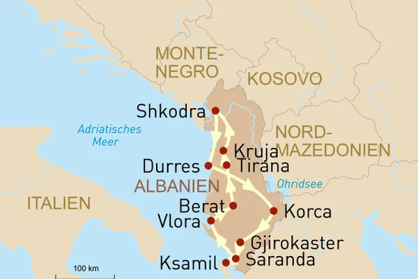 Mietwagenreise durch Albanien - Karte