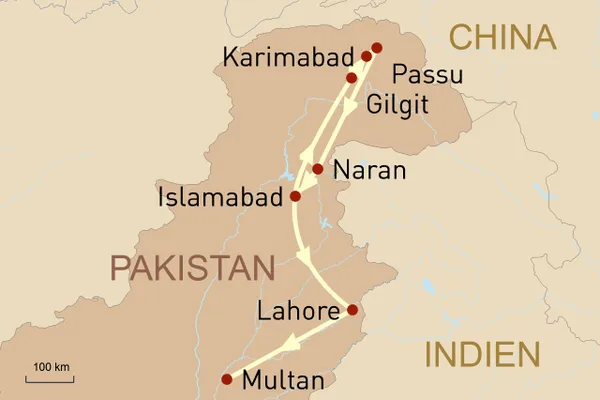 Pakistan intensiv: Eine Reise zu den Gipfeln des Karakorum und zu den Wurzeln alter Kulturen - Reiseroute