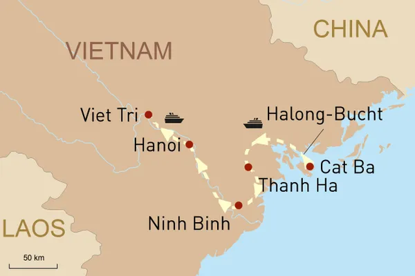 Karte: Von der Halong-Bucht zum Roten Fluss