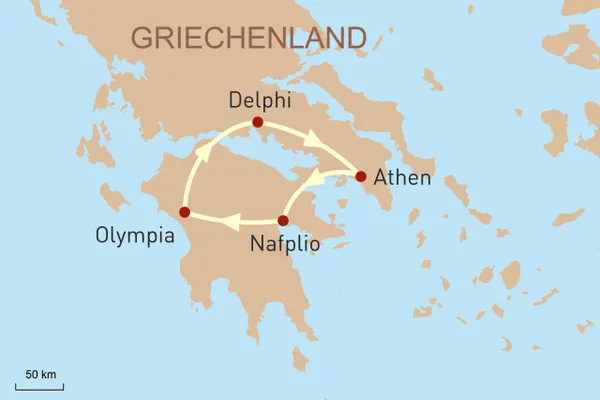 Reiseroute Peloponnes mit dem Mietwagen