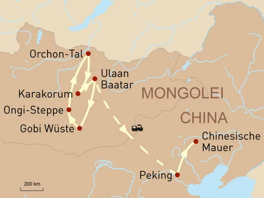 Reise von den mongolischen Steppen zu Pekings Kulturschätzen - Reiseroute