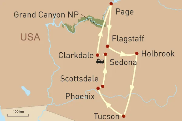 Reise zu den Höhepunkten Arizonas - Reiseroute