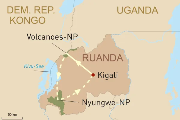 Ruanda exklusiv erleben Karte, Ruanda Reisen