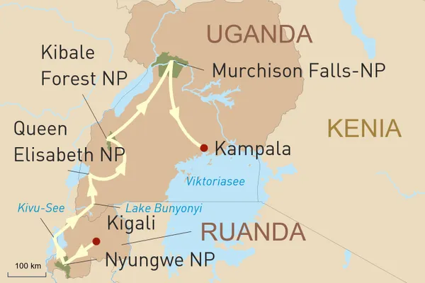 Uganda & Ruanda: Schimpansen, Gorillas und Baumlöwen im Naturparadies