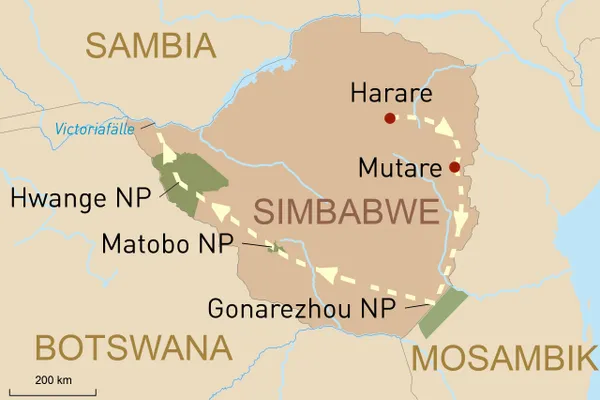 Simbabwe Reise intensiv - Karte