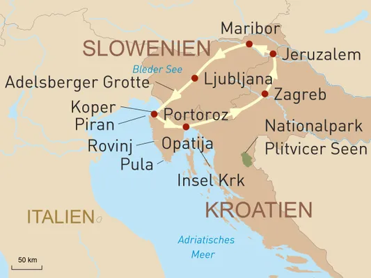 Schönheiten der Adria im Duett – Slowenien & Kroatien Karte