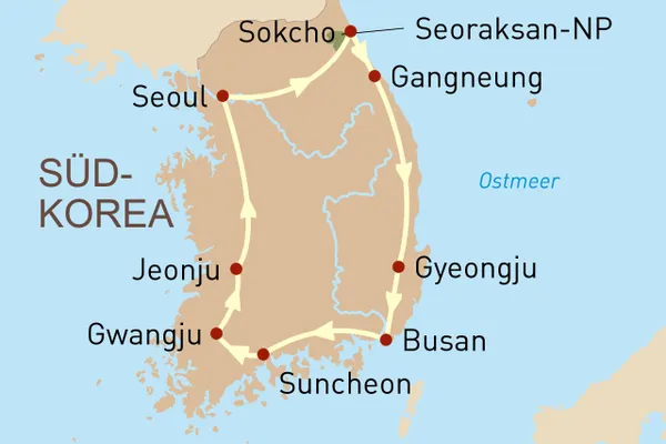 Südkoreas Aktivreise - Reiseroute