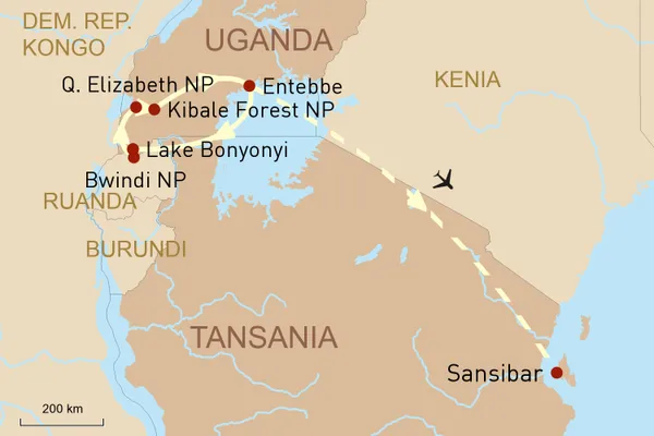 Spektakuläre Natur in Uganda und Entspannung auf Sansibar