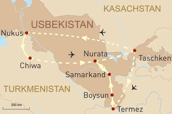 Uzbekistan - Auf verborgenen Pfaden durch das Herz der Seidenstraße_Landkarte