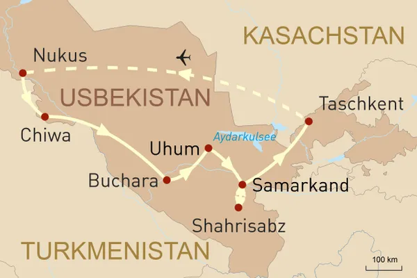Usbekistans Wunder entlang der Seidenstraße - Karte