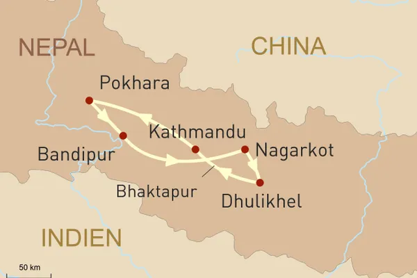 Reisekarte Wanderreise durch Nepal