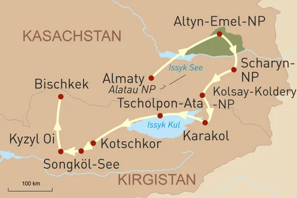 Wanderreise - Kasachstan und Kirgistan Landkarte