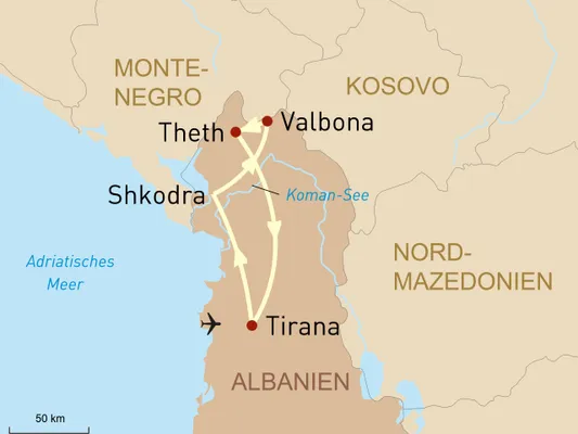 Reisekarte Wunder der Albanischen Alpen